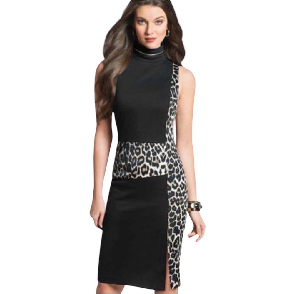 Carties | Sleeveless Black Knit Dress with Faux Leather & Gold Zipper Details